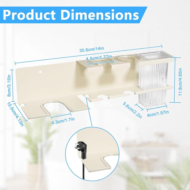 Yimerlen Hair Tool Organizer, 3-in-1 Universal Hair Dryer Holder Wall Mounted, Metal Hot Tools Organizer for Blow Dryer, Straightener and Curling Iron, Stylers Storage Rack for Bathroom (with Comb and Hook) - Image 5